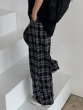 Women Plaid Pants Casual Black Oversize Loose Summer Wide Leg Trouser Retro Teens Harajuku Hip Hop All Match