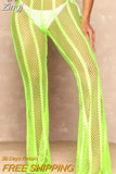 Women's Sexy See Through Beach Pants Hollow Out Mesh Fishnet Cover up Pants Bikini Bottoms High Waist Swimsuits