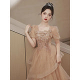 Evening Dress Women 2025 New Banquet Temperament Light Luxury Small High-End Champagne Style Lead The Annual Meeting Art