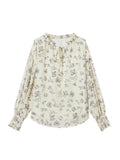 Elegant Wood-Eared Chiffon Shirt Women's New High-End Print Thin Comfortable Tops In Spring