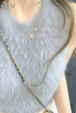 Women Cropped Sexy Solid All-match Autumn New Chic Y2k Sleeveless Teens Girlish Holiday Korean Style Simple Slim