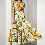 Summer New Women's Sexy Print Top Dress Half-Dress Fashion Set