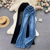 Zingj Girl V Waist Fold Elastic Micro Bell Bottom Pants
