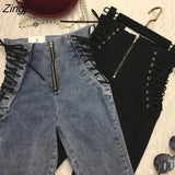 Women Skinny High-waist Lace-up Zipper Pockets Straight Casual Student Daily Womens Elegant New Fashion Trousers Lady