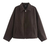 Women's Explosion Vintage Brown Zipper Long Sleeve Short