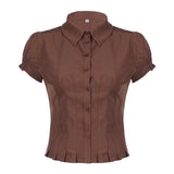 And Summer Basic Solid Color Dark V Buckle T-Shirt Top Bow Texture Texture To Close The Waist Design Spice Girls Shirt