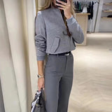 Zingj Fall 2023 New Design Pocket Casual Top Goes With Commuter Straight Suit Suit-Outfit
