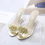 Zingj Sandal Summer 2023 New Sexy Crystal Transparent Heels Glass Wedge