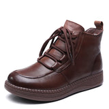 Cowfrepe Retro Wool Short Boots Women 2025 Winter New Round Head With Martin Boots Plus Cotton