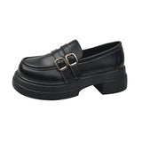 Women 2025 New Autumn And Winter Thick Sole Simple Foot Pedal Brown British Small Leather Shoes Retro Jk Single