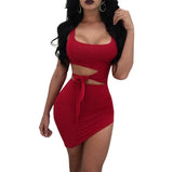 Women's Summer Dress Sexy Umbilical Collar Sleeveless Belt Irregular