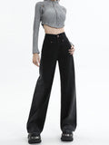 Zingj Together Color High Waist Wide Leg Jeans Female 2024 Spring And Autumn New Black Retro Summer Thin Straight Tube