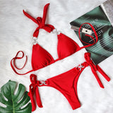Zingj New Bikini Crystal Diamond Bikini Solid Color Strap Swimsuit High End Sexy Female Swimsuit