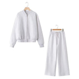 Bomber Jacket-Style Tunic 3399802 Loose High-Waisted Velvet Trousers