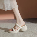 Real Soft Leather Elegant 2025 Simple Thick Bottom Increased A Word Drag Female Summer Fairy High Heels Outside Wear Beach