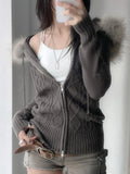 And Winter New Retro T-Necked Open Shirt Sweater Repair Hot Girl Warm Hair Hooded
