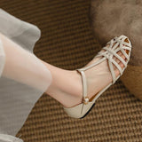 Summer Bohemian Retro Buckle With Bun Head Woven Sandals Women Flat Bottom Hollow Roman