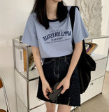 Zingj Round Collar Short Sleeved T Shirt Female 2024 Summer Letter Print Loose Short Vintage Student Jacket