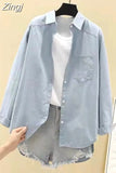 Autumn Korean Fashion Cotton Shirt Casual Loose Solid Tops Women Shirts Long Sleeve Blouse Pocket Button Clothes