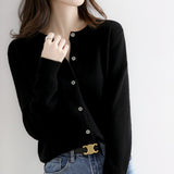 Zingj Autumn Long-Sleeved Sweater Pure Color Simple Temperament Cardigan On The Clothes With Women's Sweater Small Coat-Outfit