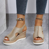 Belt Buckle Slope Sandals Women 2025 New Heel Pine Cake Thick Soles Hollow Fish Mouth Women