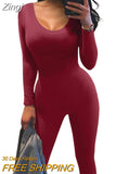 Women Yoga Jumpsuits Workout Ribbed Square Neck Long Sleeve Bodycon Rompers Sport Jumpsuits Skinny