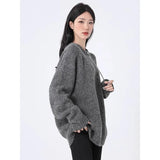 Wind Dark Gray Sweater Women 2025 Autumn And Winter Yang Plush Warm High-End Sense Knitting Loose