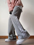 Harajuku High Waist Striped Sweatpants Women Korean Oversize 4Xl Casual Trousers Chic Preppy Style Lace Up Wide Leg