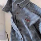 Gray Plaid Shirt Women 2025 Spring And Autumn New Loose Lazi Folding Shirt Coat