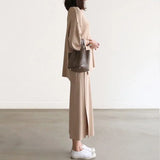 Wind Knitted Set Of Trousers Autumn New V-Neck Top + Open Wide Leg Pants Fashion Temperament