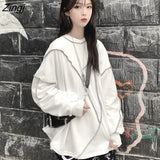 Hat Hoodies Harajuku BF Style Black Hip-hop Chic Teens Sweatshirts Autumn Trendy All-match Daily Simple Womens Streetwear