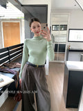 Xixi 2025 Autumn New White Standard Long-Sleeved High-Neck Knitted Top Sweater Female