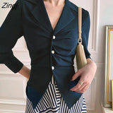 Women Office Ladies Trendy All-match Folds Solid Elegant Simple Casual Spring Korean Slim Retro Chic New Design