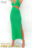 Sexy Cut Out Maxi Dress Sleeveless Hollow Out Bodycon Dresses Halter Neck Backless Slim Fit Night Party Beach