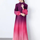 And Fashionable Gradient Lantern Sleeve Pressure Folding Dress Women Autumn And Winter Loose Apparent Thin-Skinny A-Character