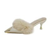 High And Slippers Women Wear Velvet New Pointed Half-Tug Korean Version Of The Tip Tip And High Heel