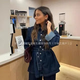 For Women's INS Burst Belt Collar Denim Jacket + Trousers