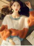 Stitched-In Printed Knitted Sweater 2025 Autumn And Winter New Korean Niche Design Soft-Clip Collar