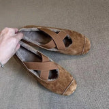 Lauded Shoes Women's 2025 Autumn And Winter Velvet Tweed Soft Bottom Plus Velvet Warm One-Legged Flat Sole Single