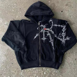 Butterfly Street Hickolote Harajuku Y2k Black Zipper Double Jacket