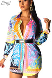 Women Shirts New Paisley Vintage Print Turn Down Neck Long Sleeve Maxi Blouses And Shirts Fashion Above Knee Dress