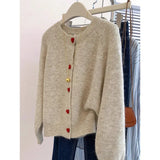 Glutinous Casual Round-Neck Love Buckle Sweater Coat Women's New Loose College Style Knitted Sweater Tops In