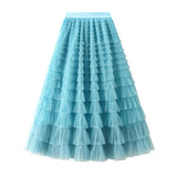 Yarn Lotus Leaf Side Temperament Skirt Women's Dress 2025 Spring And Autumn New Famous Woman Long Dress Thin Cake Skirt