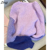 Panelled Sweaters Women Tender Loose Simple Casual Sweet Ins Long Sleeve Knitted Pullovers Vintage Harajuku Sueters