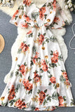 Women Floral Dress Vintage Red/Blue/Pink/White Sexy V-Neck Short Flare Sleeve High Waist Elegant A-Line Vestidos 2023