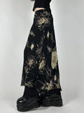 Sen Huahua Print Low-Rise Thin Half-Dress Babes Babes Babes Babes Thorny A-Word Long