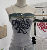 Shooting Cowboy Splicing Braid Vest Babes Letter Graffiti Printing Short Sleeveless Outside Wear