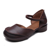 Leather Hollow Sandals Women's Flat Summer New Retro Art Leisure Single Shoes Breathable Shallow Mother