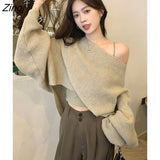 Women Sexy Design Criss-Cross All-match Cropped Hot Girls Loose Korean Style Sweater Autumn Streetwear Minimalist