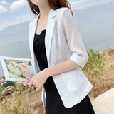 Zingj And Linen Imitation Hemp Small Suit Female 2024 Summer Thin Korean Version Leisure Slim Show Thin Professional Seven Minutes Sleeve Suit